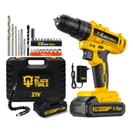 Foto de Parafusadeira Furadeira De Impacto A Bateria 21V 3/8” Bivolt 1400 Rpm Com Acessórios E Maleta TB-21PZW The Black Tools
