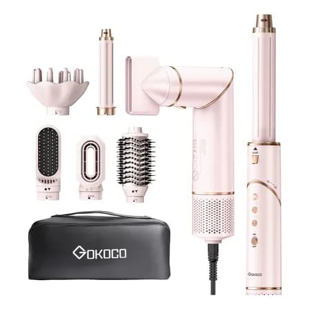 Foto de Secador De Cabelo Gokoco Com 7 Em 1 Escova Hot Air Styler Cor Rosa