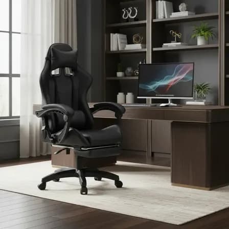 Foto de Cadeira De Escritório Gamer Nitro Ergonômica Estofado Couro Sintético Reclinável Altura Ajustável Apoio Para Pés Cor Preto Luvinco
