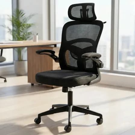 Foto de Cadeira de Escritório Vincere Brasil Elegance Graphite II Ergonômica com Apoio Lombar Preta em Malha