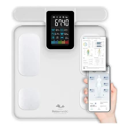 Foto de Balança Bioimpedância Corporal Digital Profissional 8 Eletrodos Bodyscan Pro - Relaxmedic Cor Branca