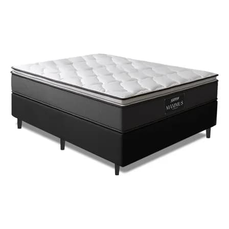Foto de Cama Box Casal Colchão Gazin Molas Ensacadas Pillow Maximus Cinza e Preto 138x188x62cm
