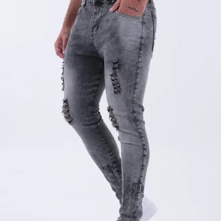 Foto de Calça Skinny Preta Rasgada Masculina Jeans C/ Elastano Lycra Preto 42