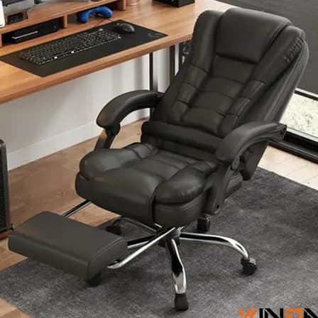 Foto de Ampliar E Aument Cadeira De Escritório Presidente Ergonômica Preto Couro Sintético Winda