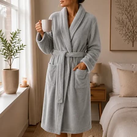 Foto de Roupão Premium Microfibra Antialérgico Inverno Frio Cinza Peluciado G