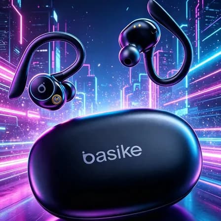 Foto de Fone de Ouvido Bluetooth 5.4 TWS com Ear Clip e Gancho, Som HiFi Graves Potentes e 3D, 50h Bateria e Carga Rápida, ENC Cancelamento de Ruído, IPX6 à Prova d'Água – Ideal para Acade
