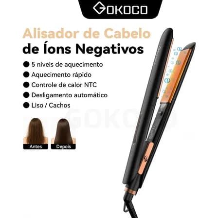 Foto de Prancha de Cabelo Profissional Iônica Portátil para Cachos com Regulador de Temperatura Bivolt