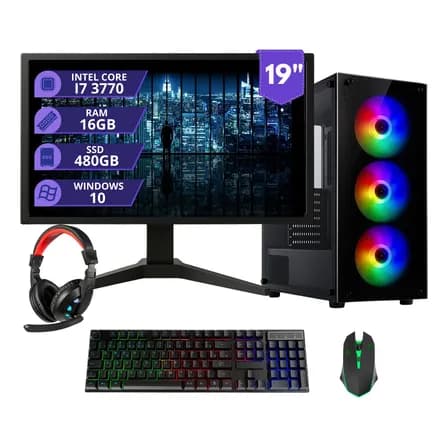 Foto de Pc Gamer Completo  I7 3.4ghz 16gb Ssd 480gb 500w Monitor 19 480 Gb 16 Gb Placa De Video Integrada