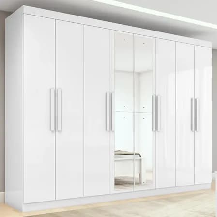 Foto de Guarda-roupa Casal Easy Slim 8 Portas Com Espelho Branco