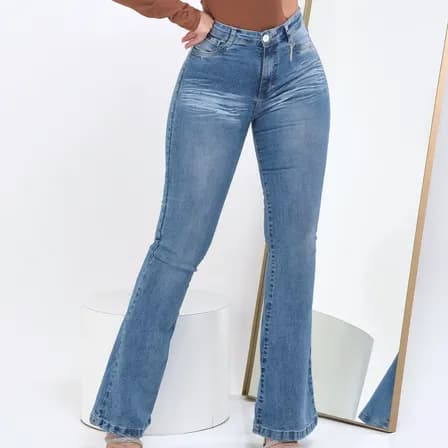 Foto de Calça Jeans Flare Feminina Cintura Alta Elastano Blogueira