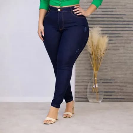 Foto de Calça Jeans Plus Size Cintura Alta Elastano Lycra Modeladora