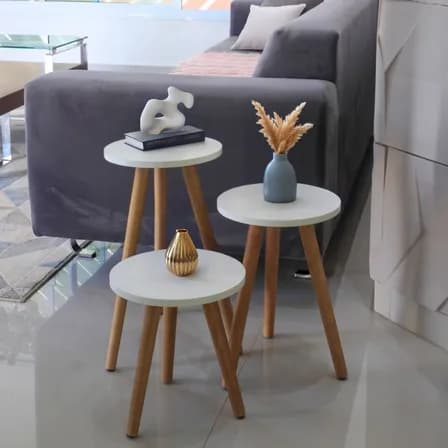 Foto de Kit Trio De Mesas Lateral Redonda Sala Pe Palito Retro