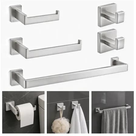 Foto de Kit Luxo Para Banheiro Em Inox 304 Com Porta Toalhas 5 Peças