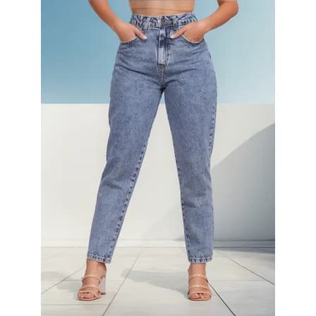 Foto de Calça Mom Jeans Feminina Cintura Alta Marmorizada